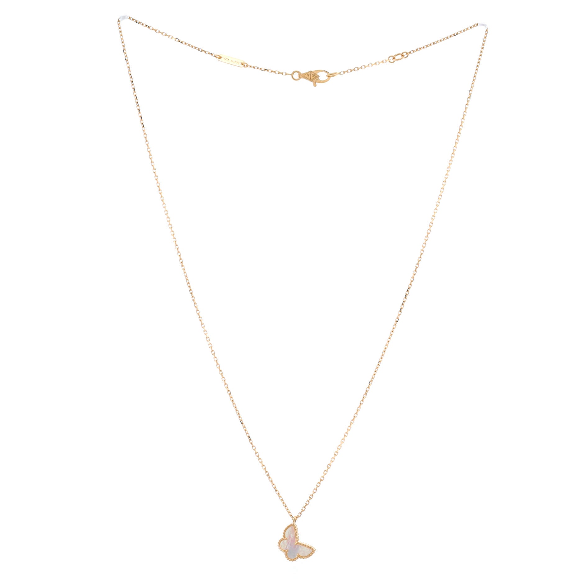 Sweet Alhambra Butterfly Pendant Necklace 18K Yellow Gold and Mother of Pearl