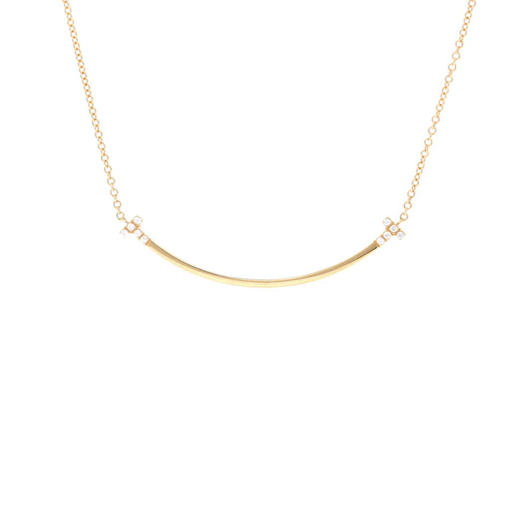 T Smile Pendant Necklace 18K Yellow Gold with Diamonds Small