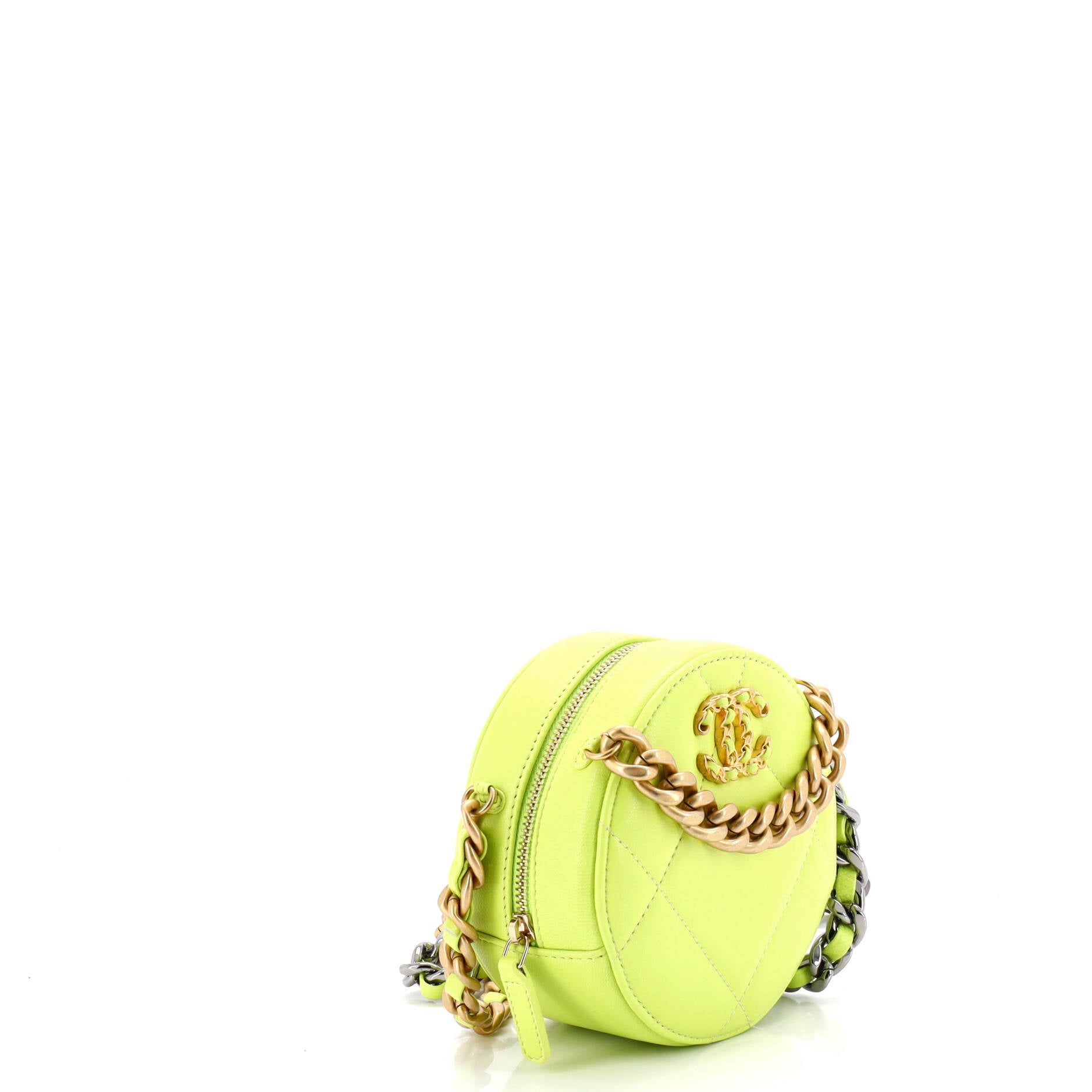 19 Round Clutch with Chain Quilted Leather