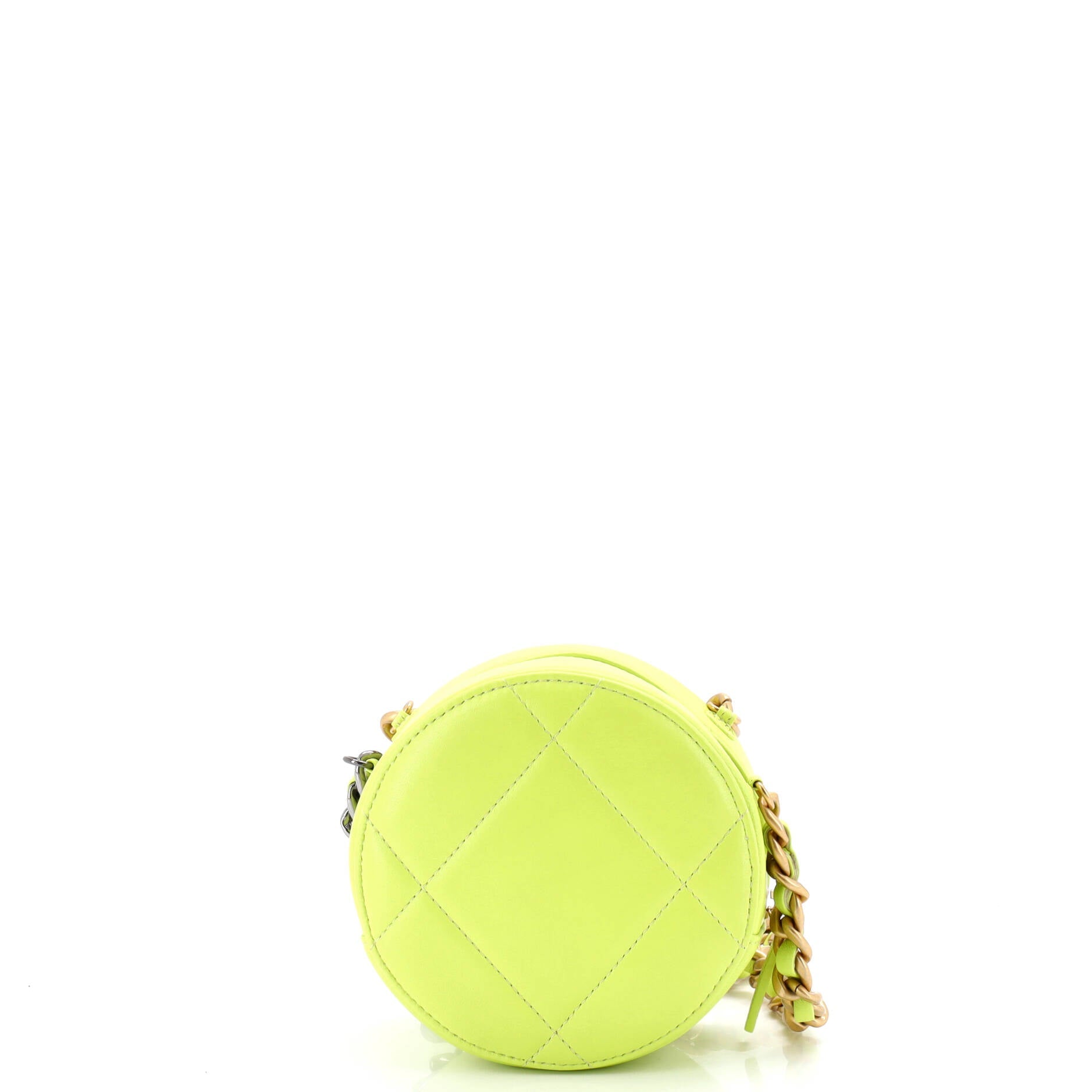 19 Round Clutch with Chain Quilted Leather