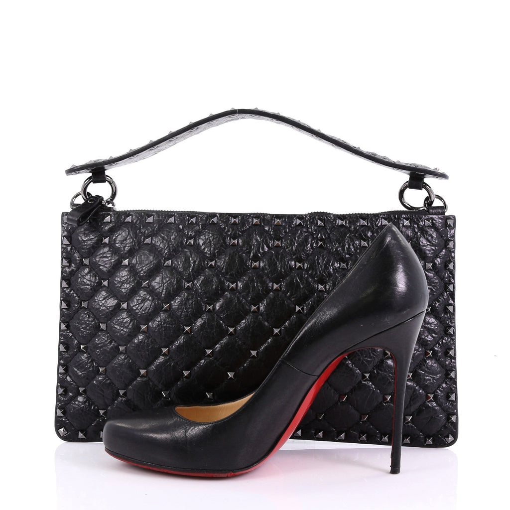 Rockstud Spike Clutch Quilted Leather