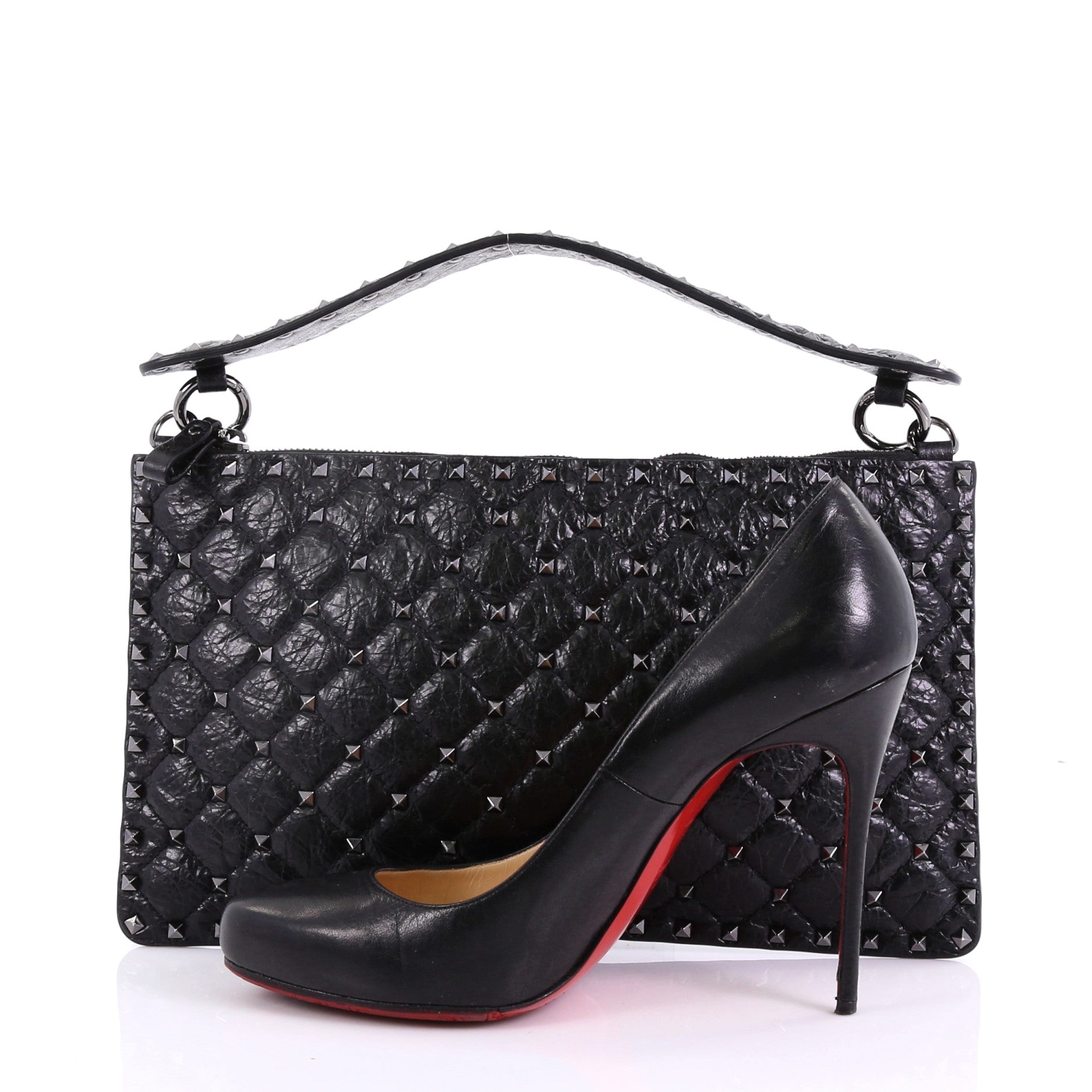 Rockstud Spike Clutch Quilted Leather