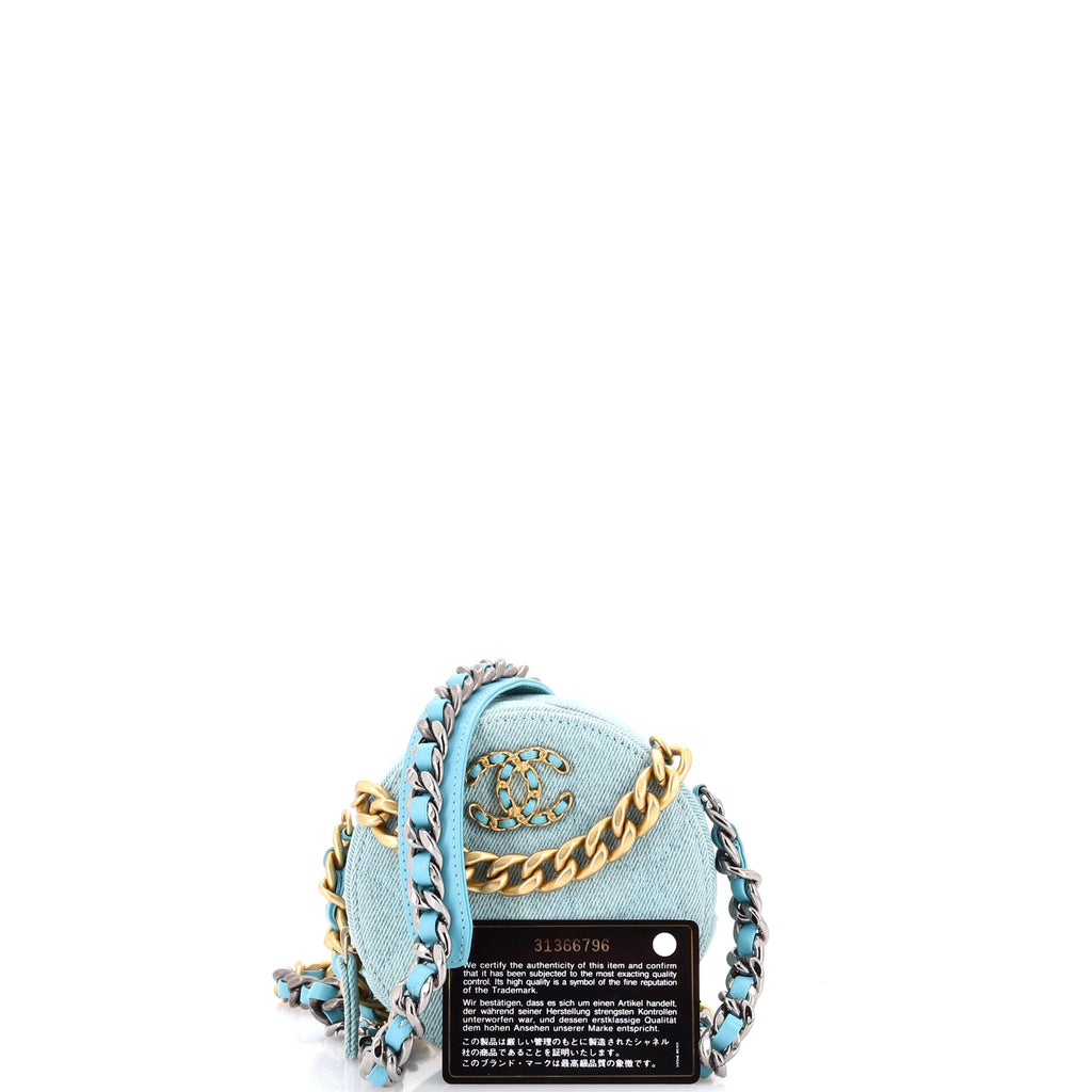 19 Round Clutch with Chain Quilted Denim
