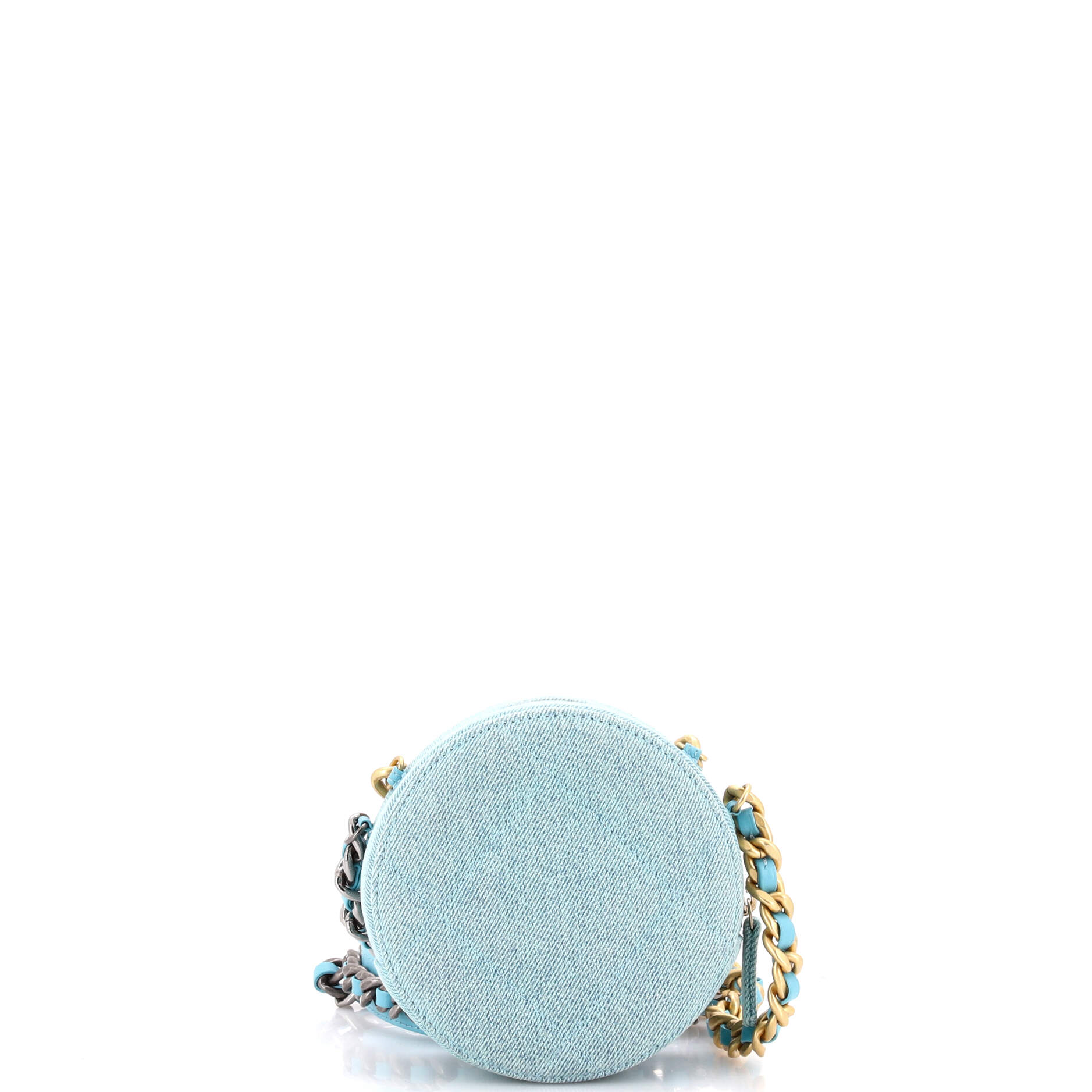 19 Round Clutch with Chain Quilted Denim
