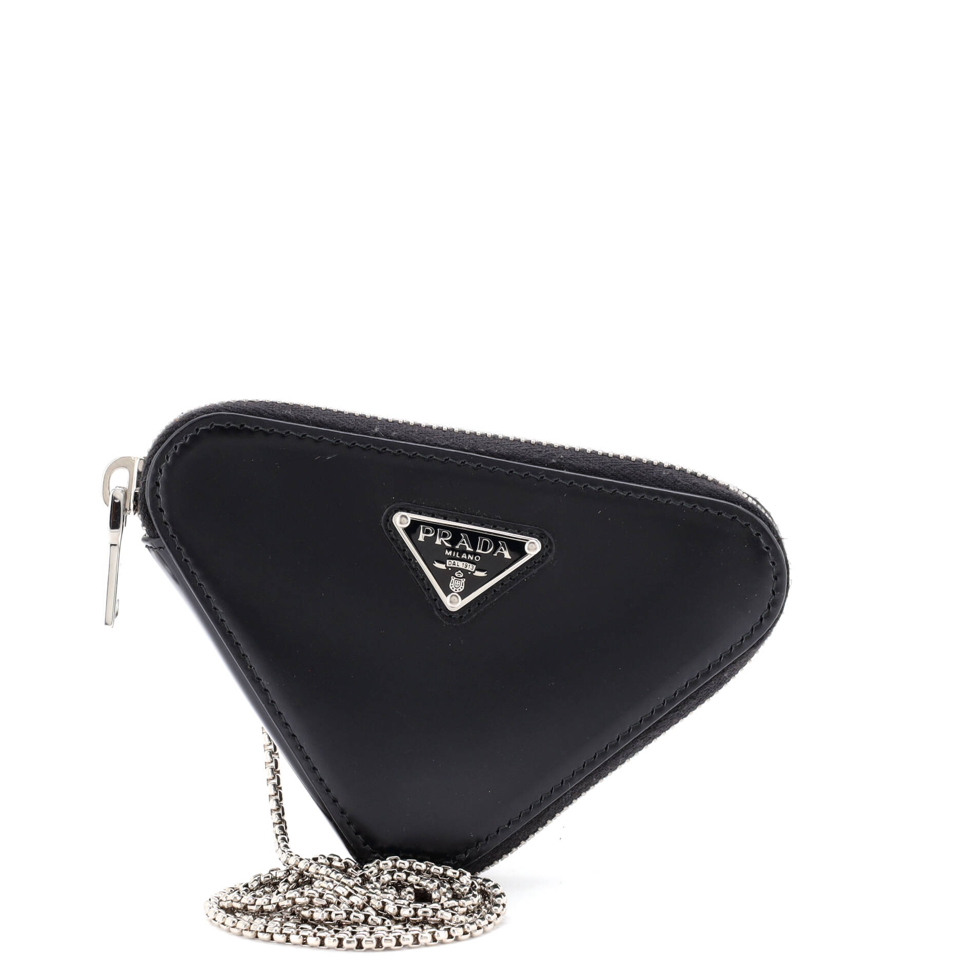 Triangle Pouch Bag with Chain Brushed Leather Mini