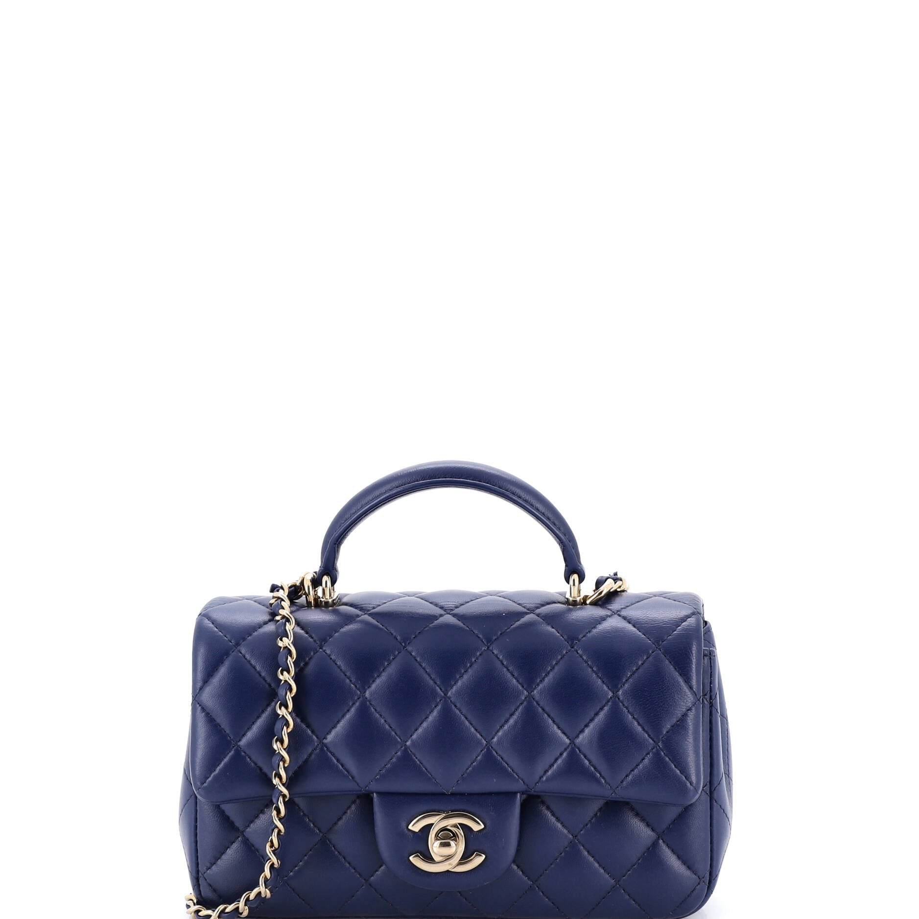 Classic Single Flap Top Handle Bag Quilted Lambskin Mini