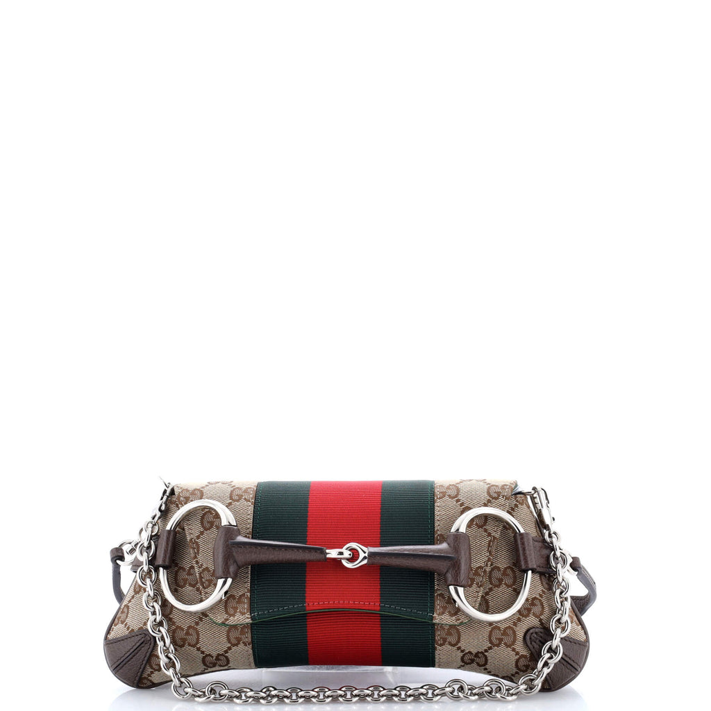 Horsebit NM Web Chain Clutch GG Canvas Small