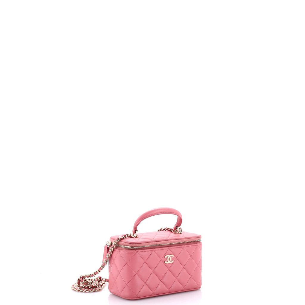 Classic Top Handle Vanity Case with Chain Quilted Lambskin Small