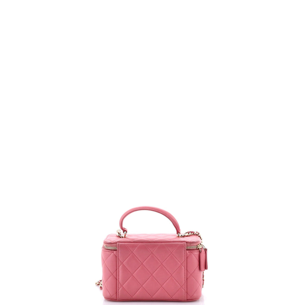Classic Top Handle Vanity Case with Chain Quilted Lambskin Small