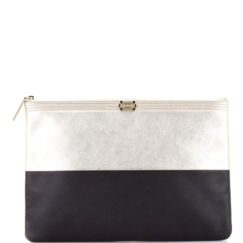 Bicolor Boy O Case Clutch Metallic Goatskin and Calfskin Large