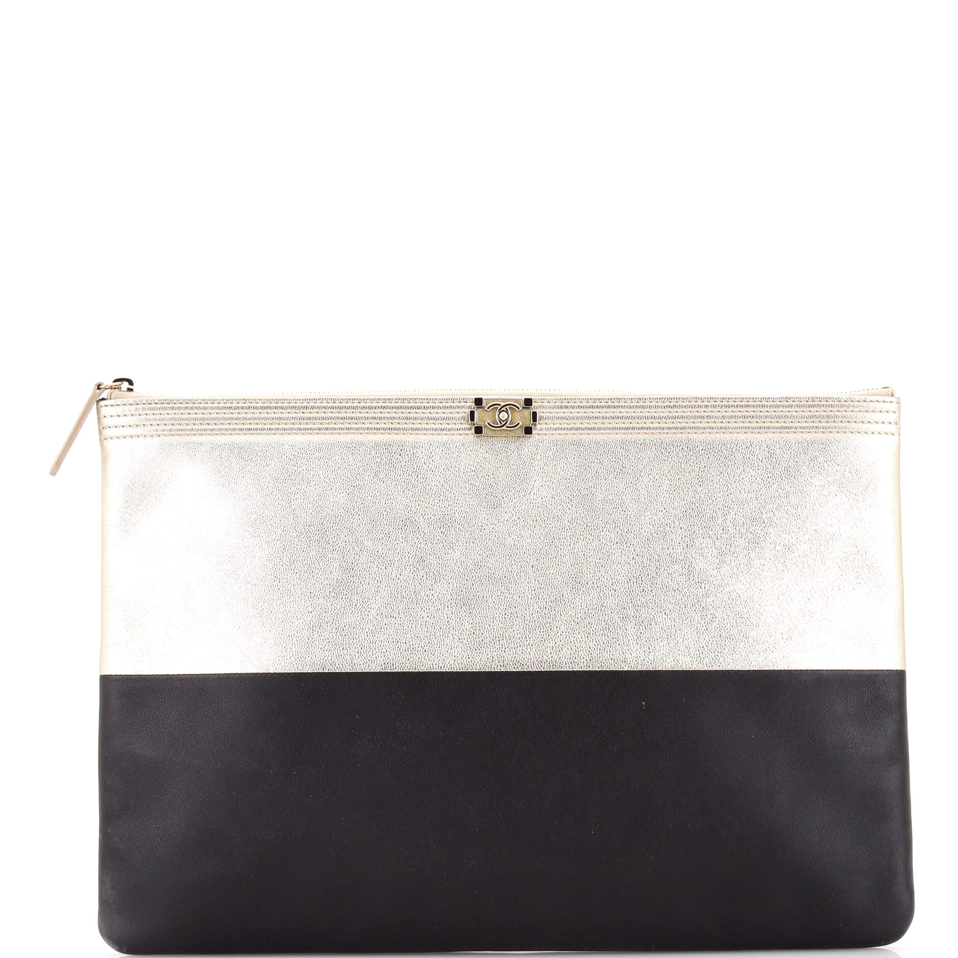 Bicolor Boy O Case Clutch Metallic Goatskin and Calfskin Large