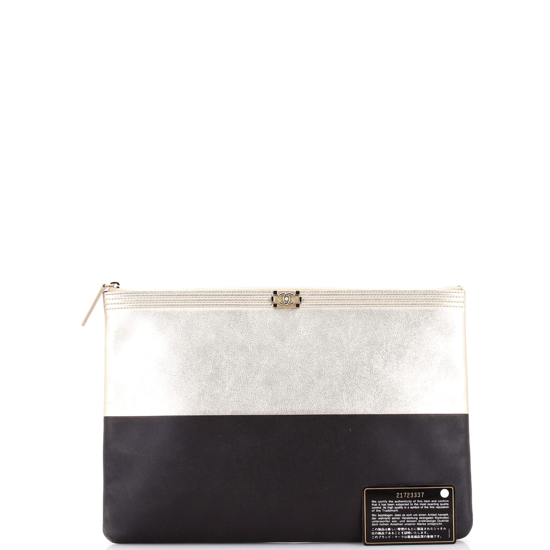 Bicolor Boy O Case Clutch Metallic Goatskin and Calfskin Large