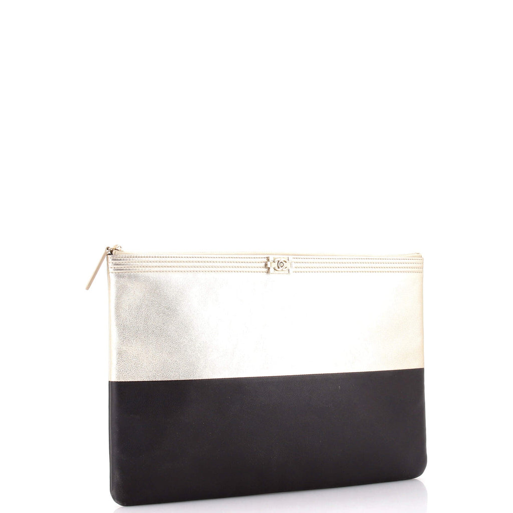 Bicolor Boy O Case Clutch Metallic Goatskin and Calfskin Large
