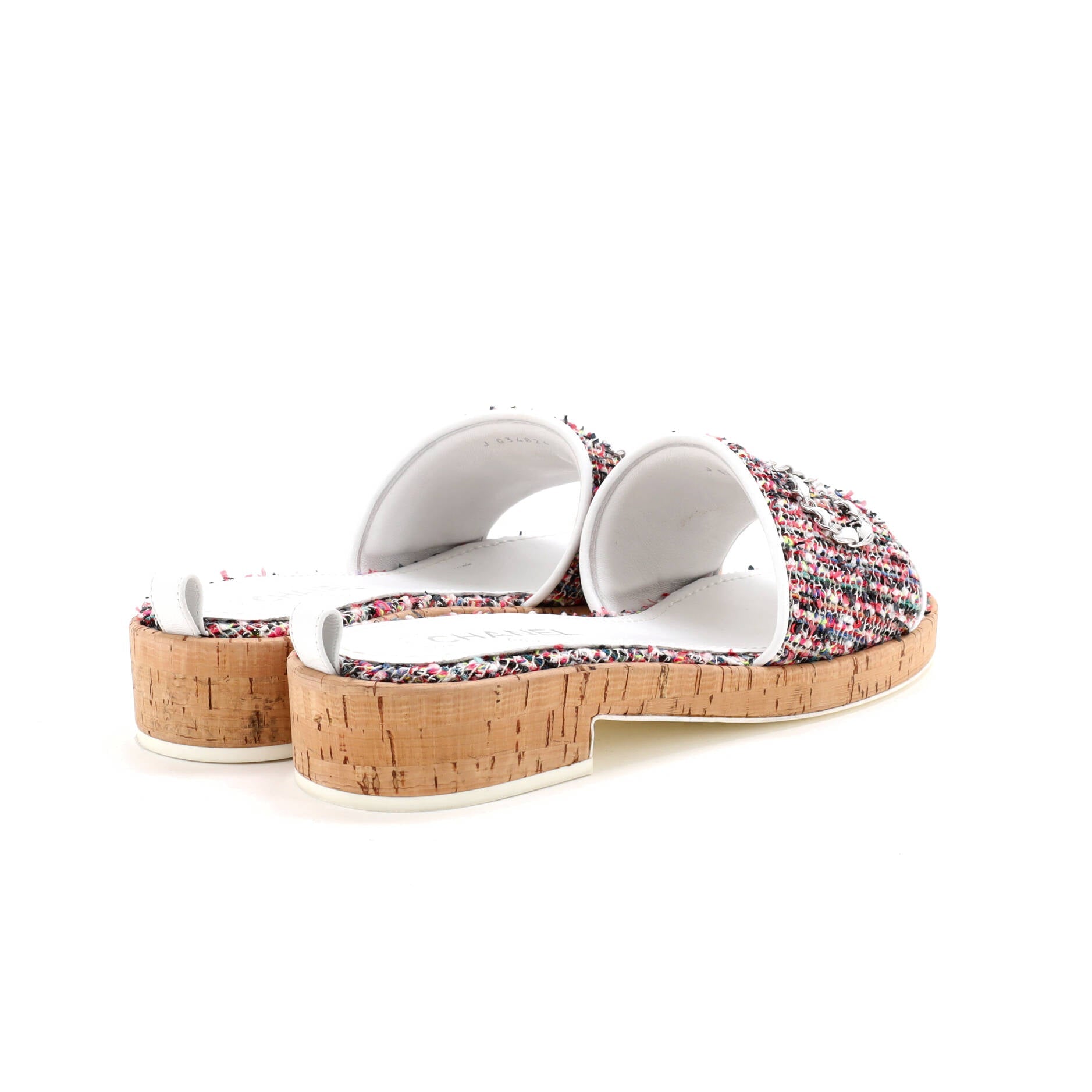 Women's Chain CHA-NEL Mule Sandals Tweed and Cork