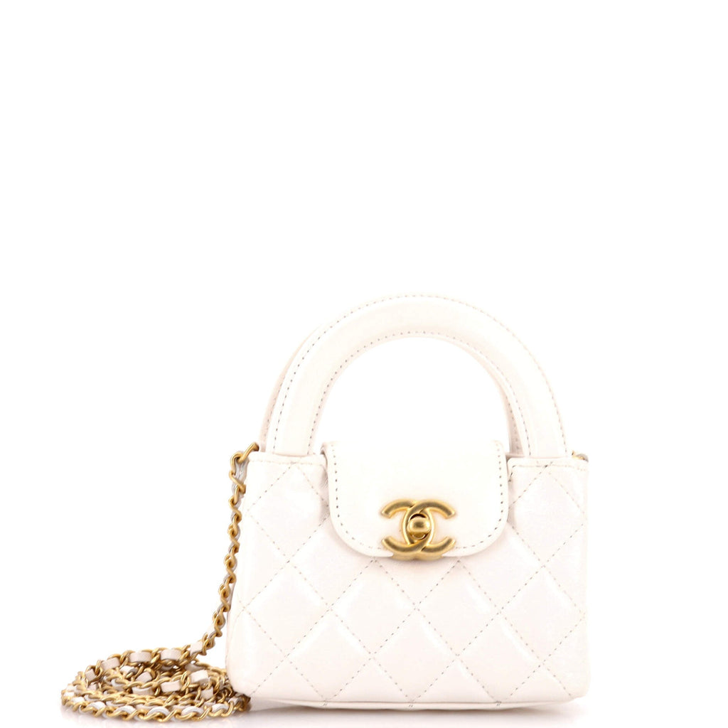 Kelly Top Handle Shopping Bag Quilted Shiny Aged Calfskin Nano