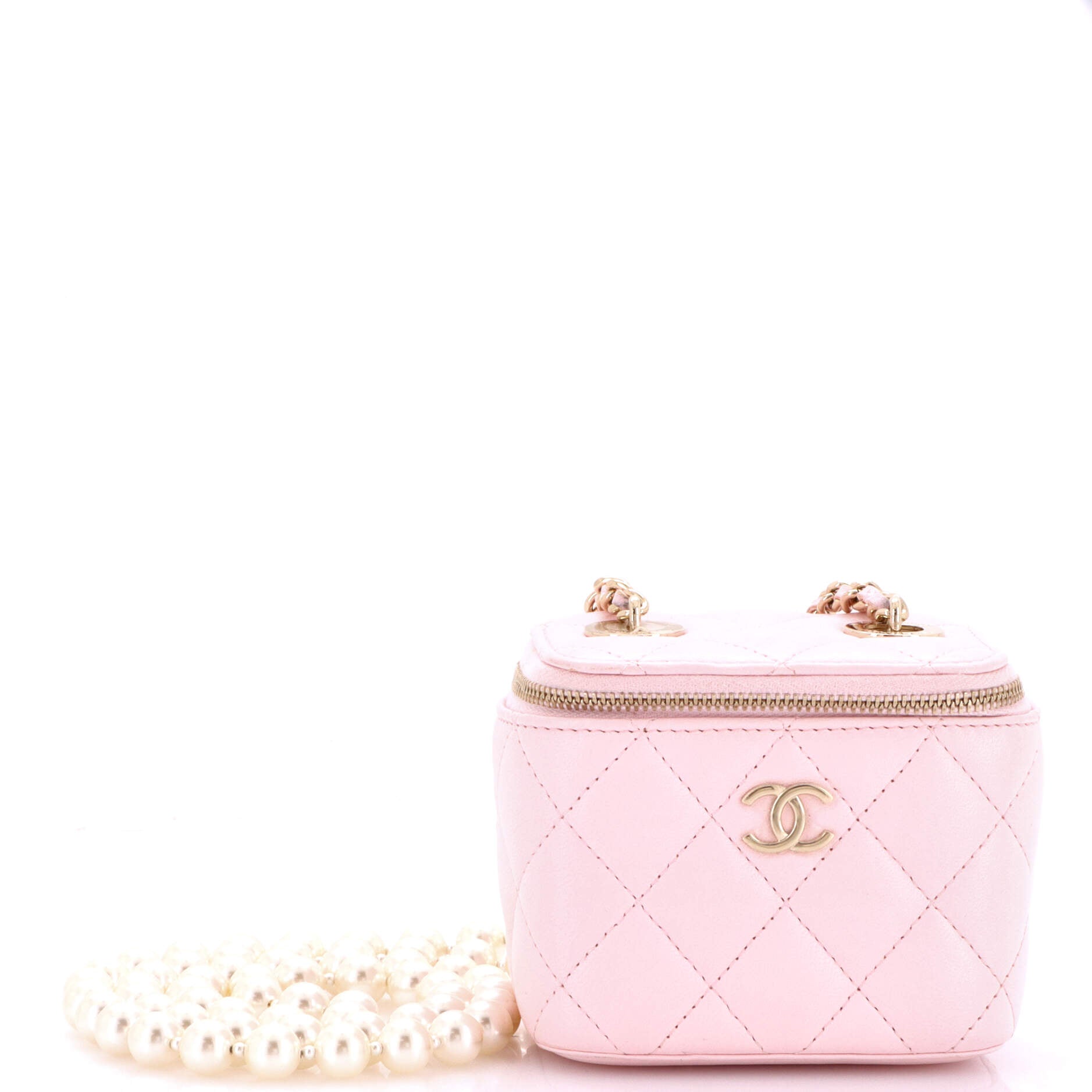 Vanity Case with Pearl Chain Quilted Lambskin Mini
