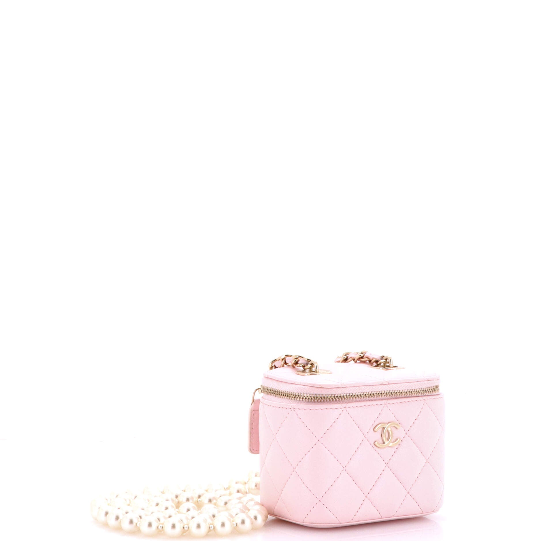 Vanity Case with Pearl Chain Quilted Lambskin Mini