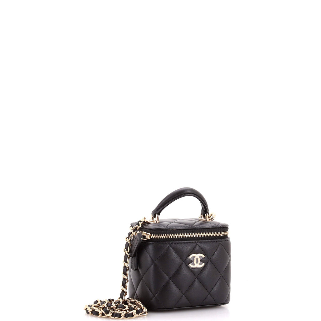 Classic Top Handle Vanity Case with Chain Quilted Lambskin Mini