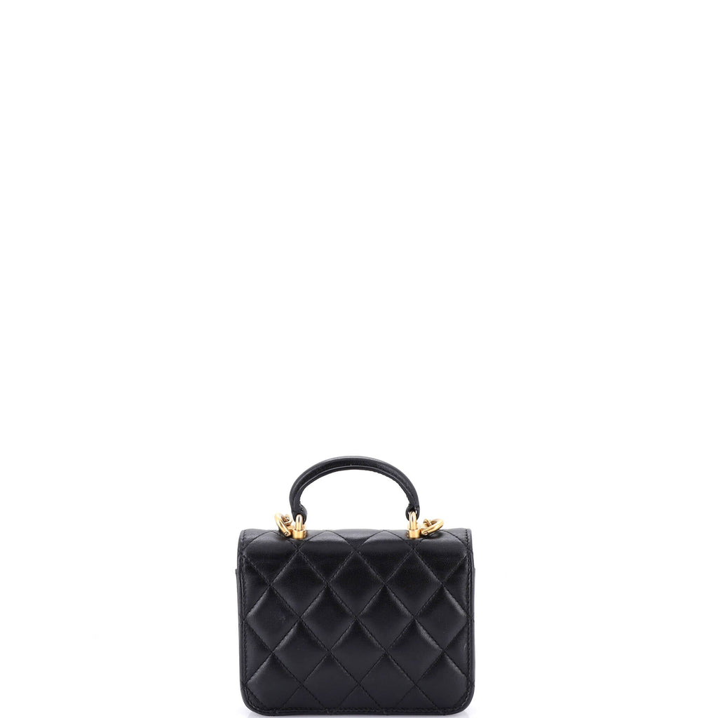Top Handle Flap Coin Purse with Chain Quilted Lambskin