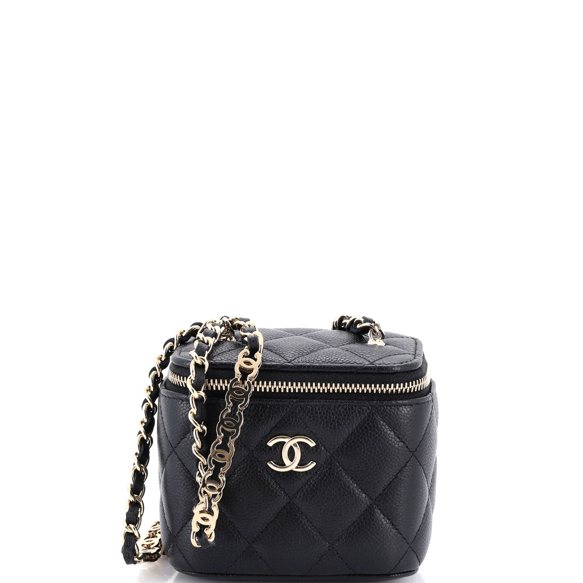 Tiny CC Link Vanity Case with Chain Quilted Caviar Mini