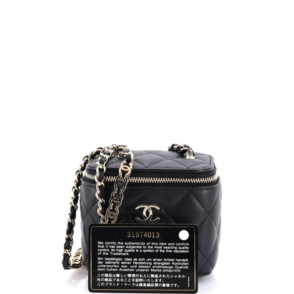 Tiny CC Link Vanity Case with Chain Quilted Caviar Mini