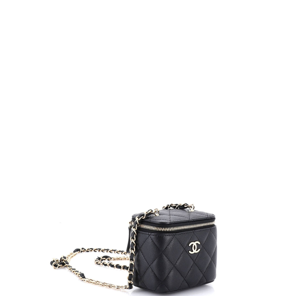 Tiny CC Link Vanity Case with Chain Quilted Caviar Mini