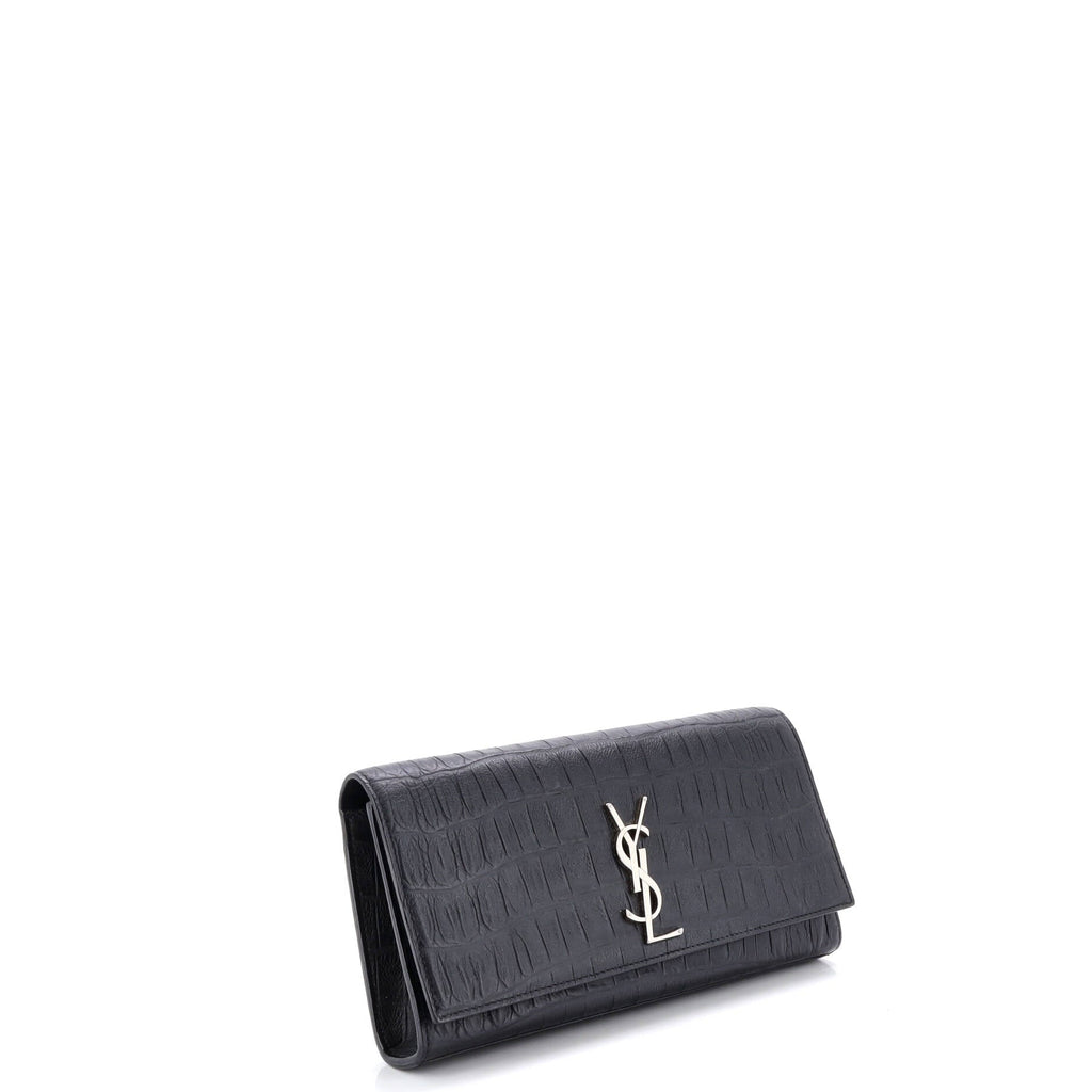 Classic Monogram Clutch Crocodile Embossed Leather Long