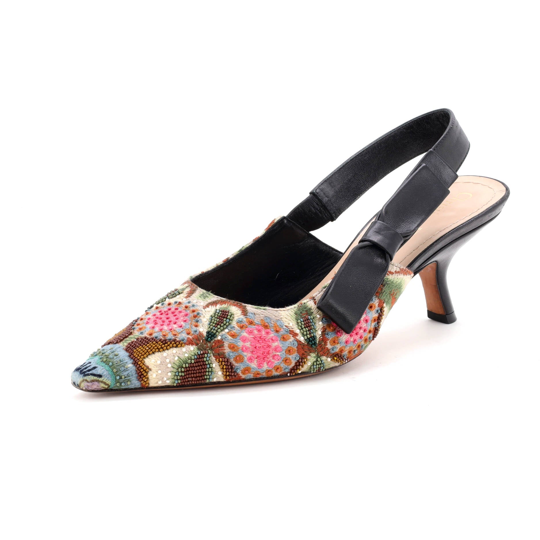 Women's J'Adior Slingback Pumps Flower Embroidered Leather 65