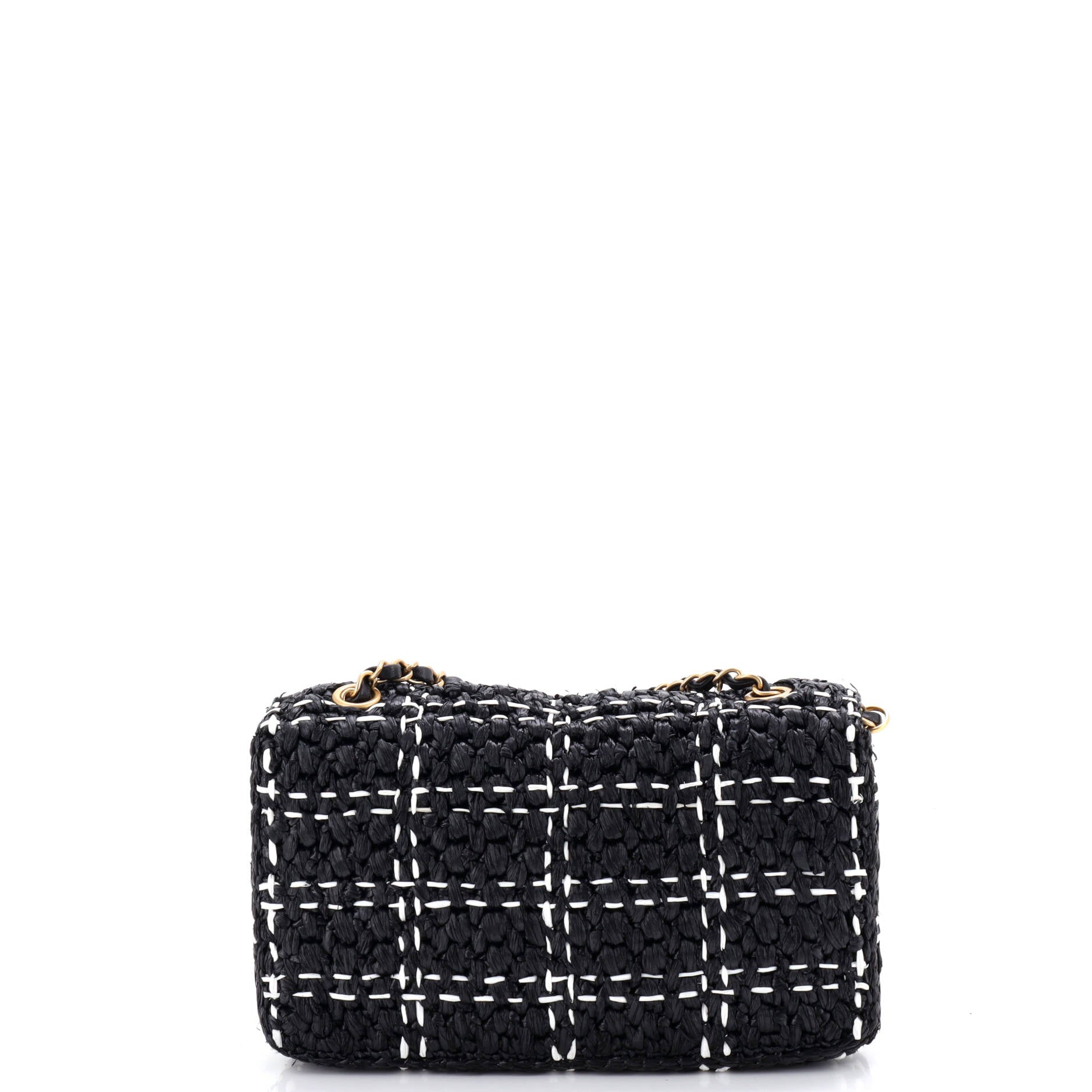 CC Chain Flap Bag Tweed Effect Braided Raffia Medium