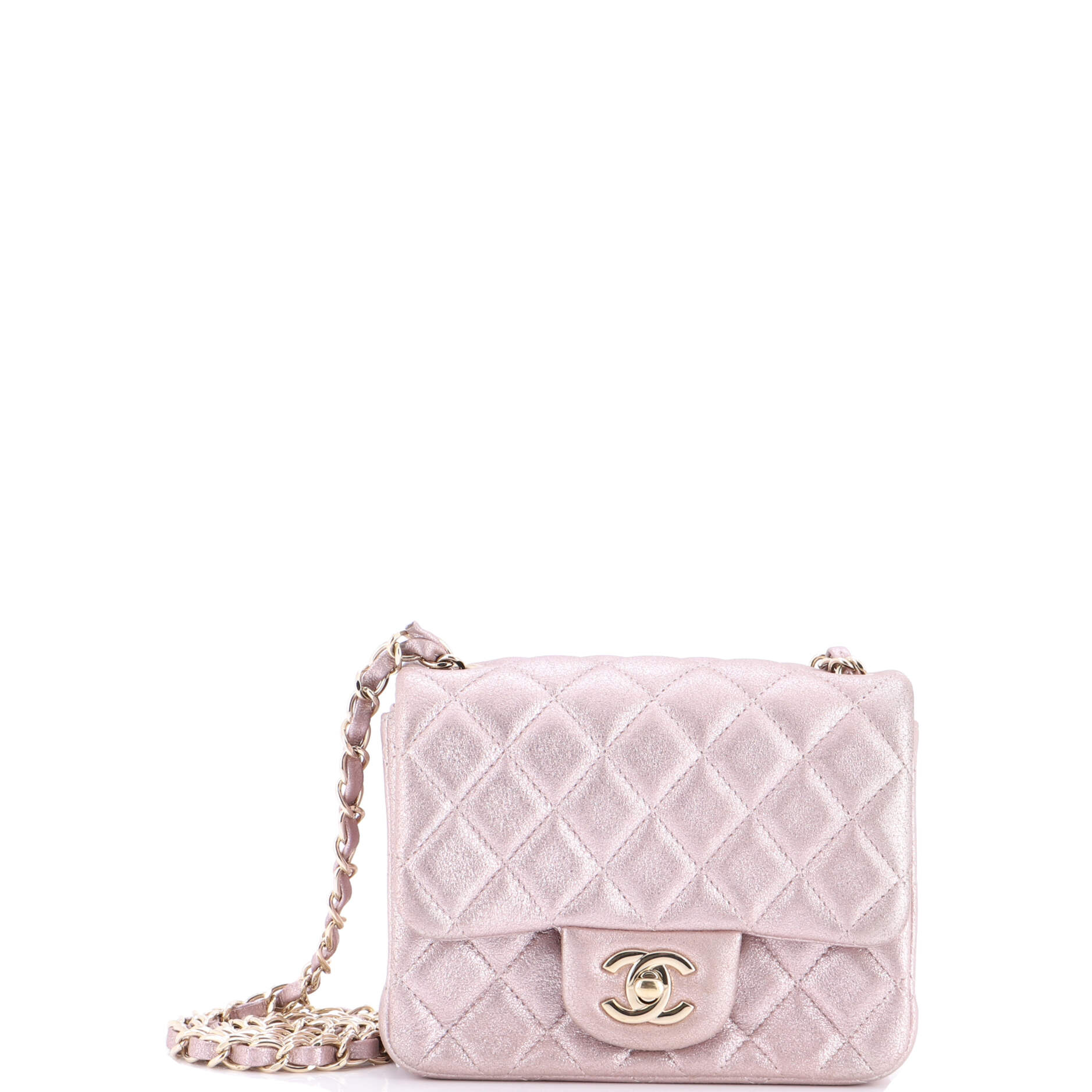 Square Classic Single Flap Bag Quilted Metallic Lambskin Mini