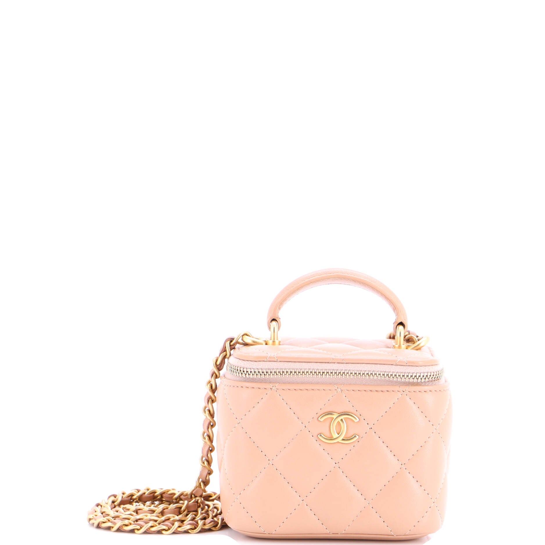Classic Top Handle Vanity Case with Chain Quilted Lambskin Mini