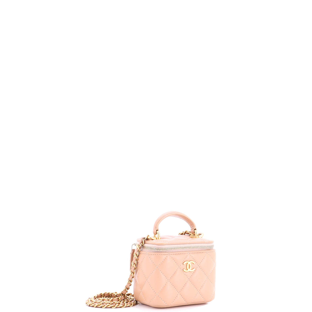 Classic Top Handle Vanity Case with Chain Quilted Lambskin Mini