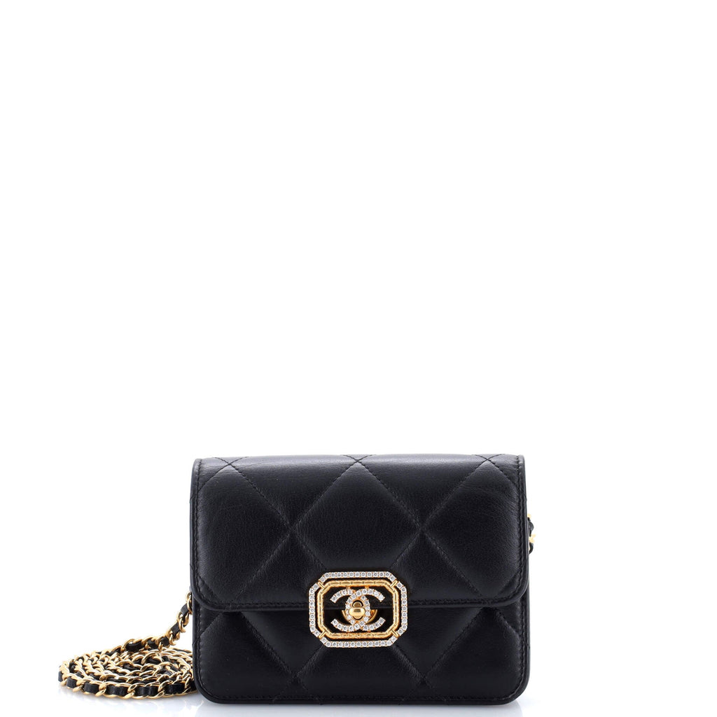 Crystal Geometric Frame CC Clutch with Chain Quilted Calfskin