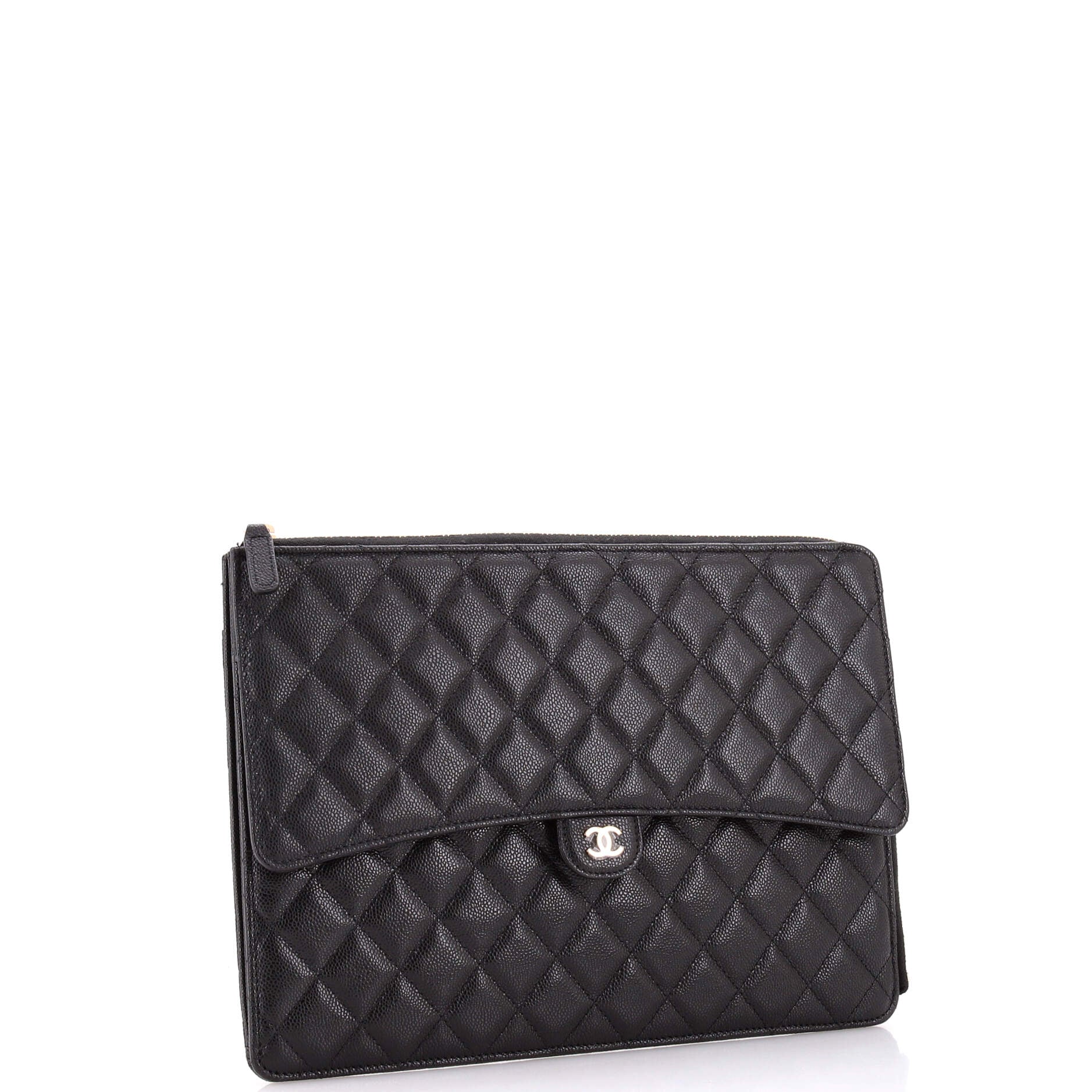 Flap Zip Clutch Quilted Caviar Large