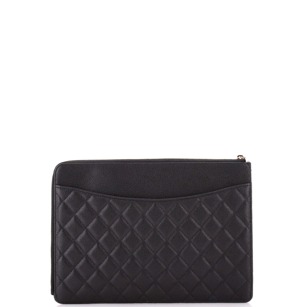 Flap Zip Clutch Quilted Caviar Large