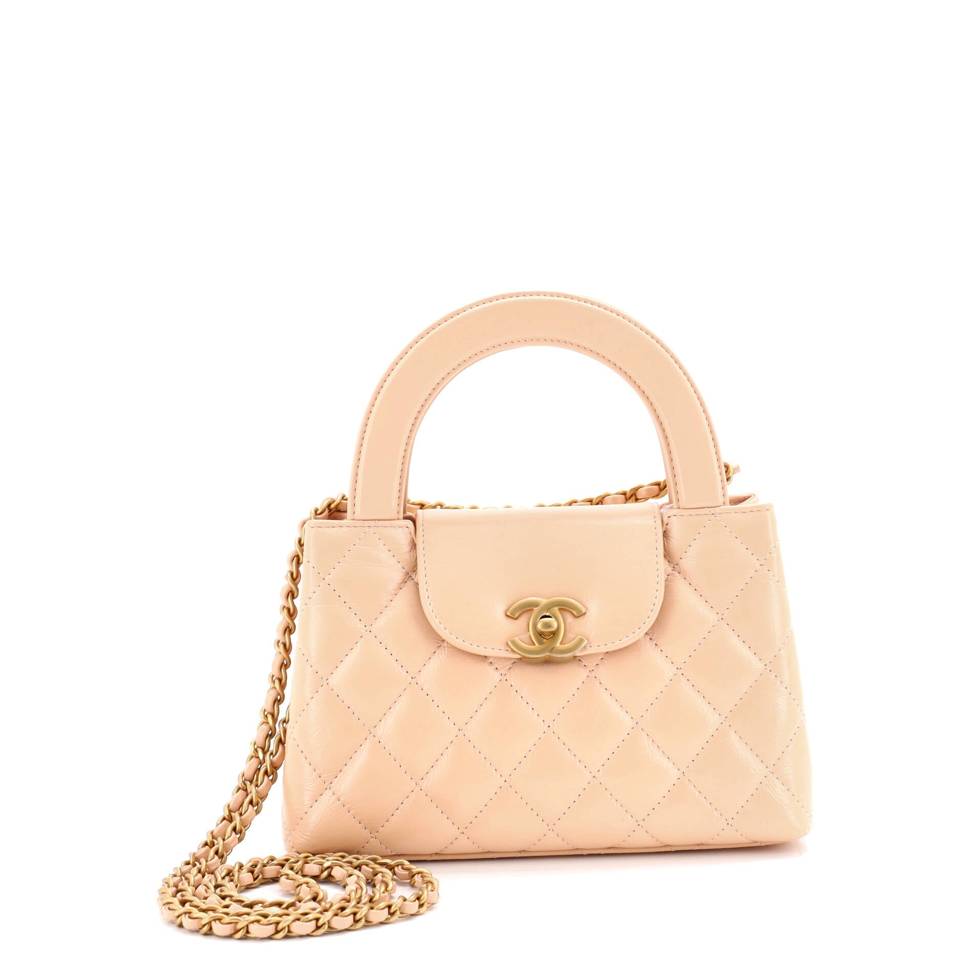 Kelly Top Handle Shopping Bag Quilted Shiny Aged Calfskin Mini