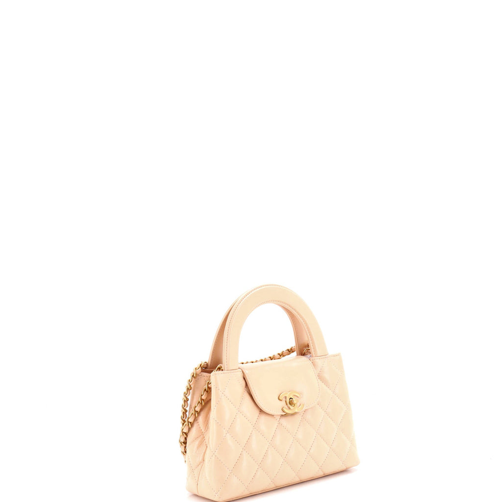 Kelly Top Handle Shopping Bag Quilted Shiny Aged Calfskin Mini