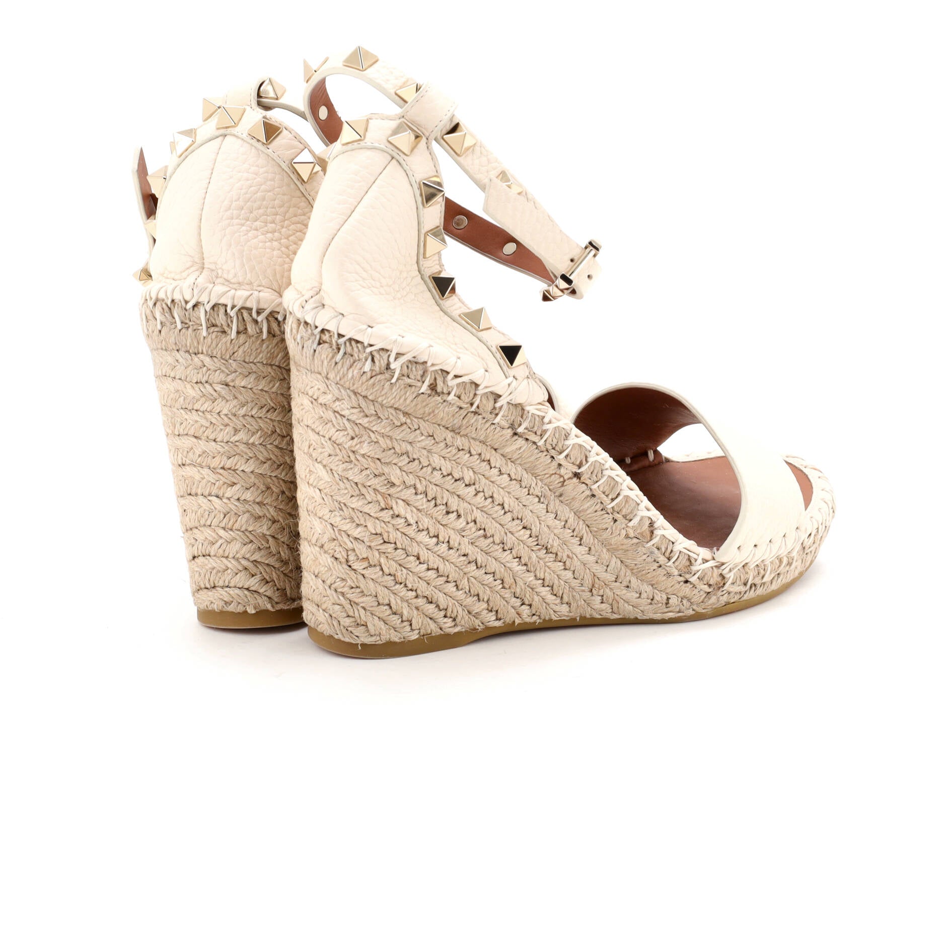 Women's Rockstud Ankle Strap Double Wedge Sandals Leather