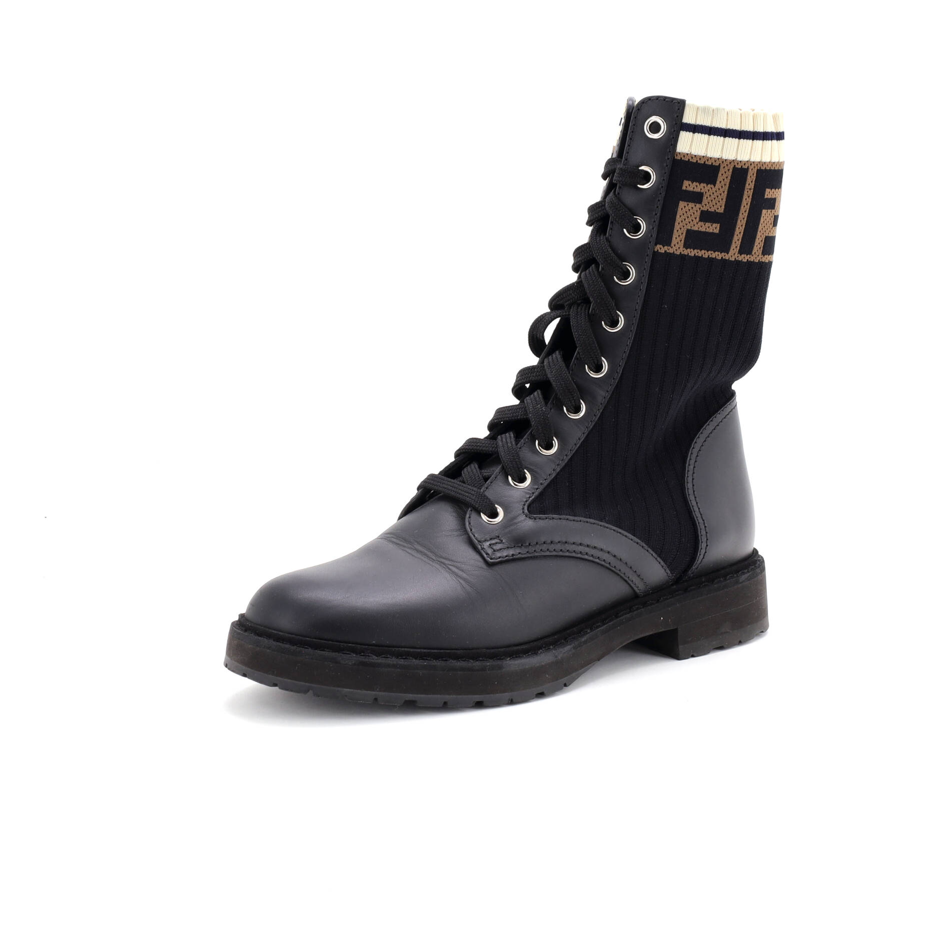 Women's Rockoko Combat Boots Leather with Knit Stretch Fabric and Zucca Trim