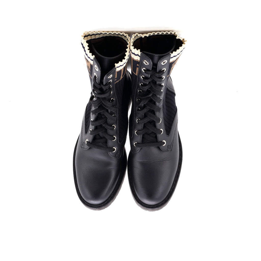 Women's Rockoko Combat Boots Leather with Knit Stretch Fabric and Zucca Trim