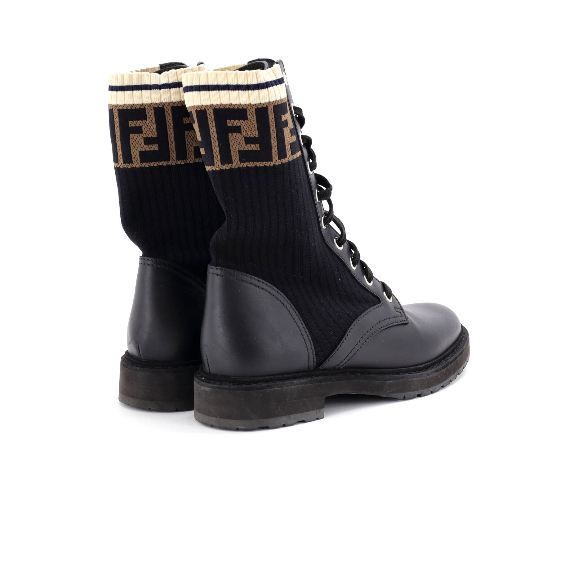 Women's Rockoko Combat Boots Leather with Knit Stretch Fabric and Zucca Trim