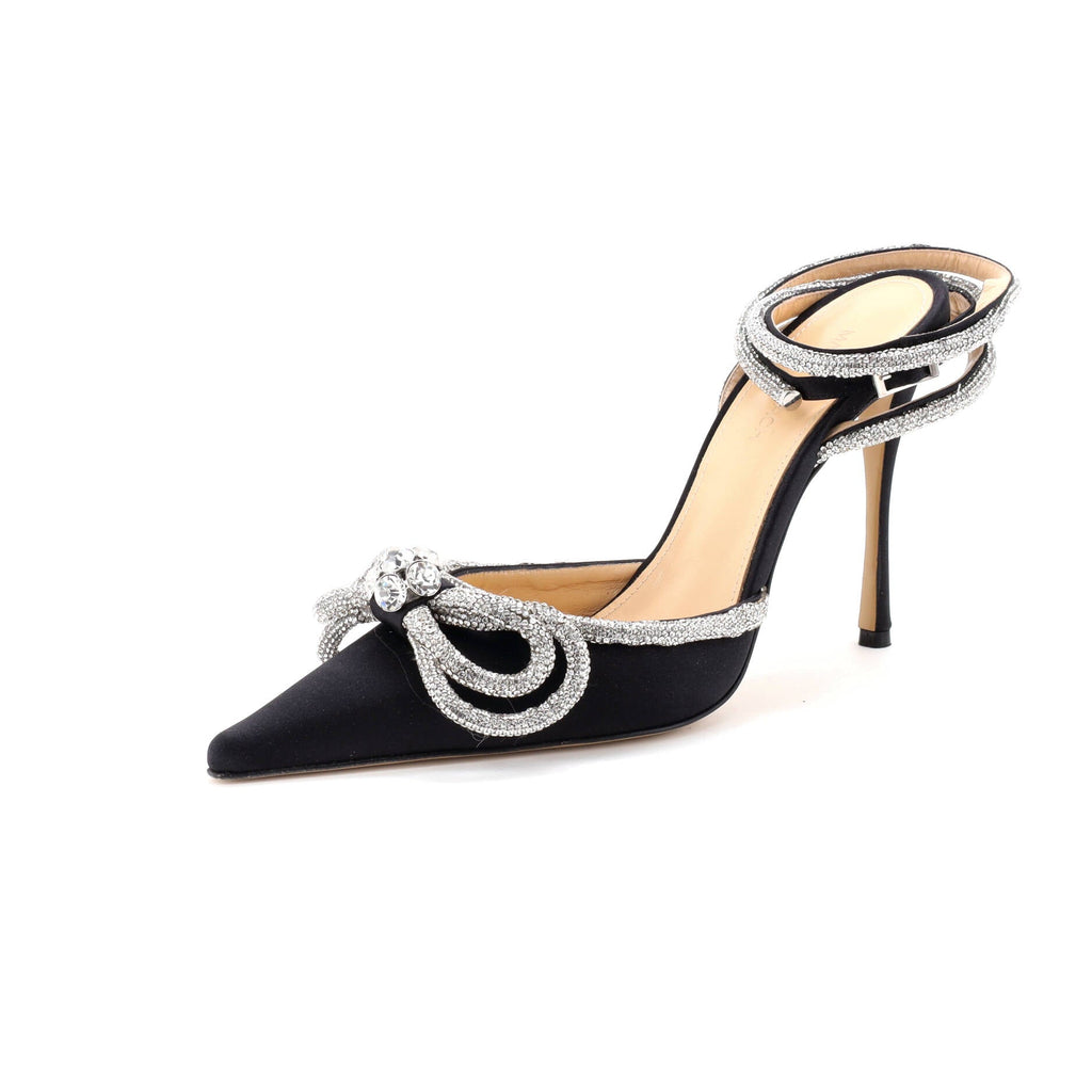 Women's Double Bow Ankle Strap Pumps Satin 110