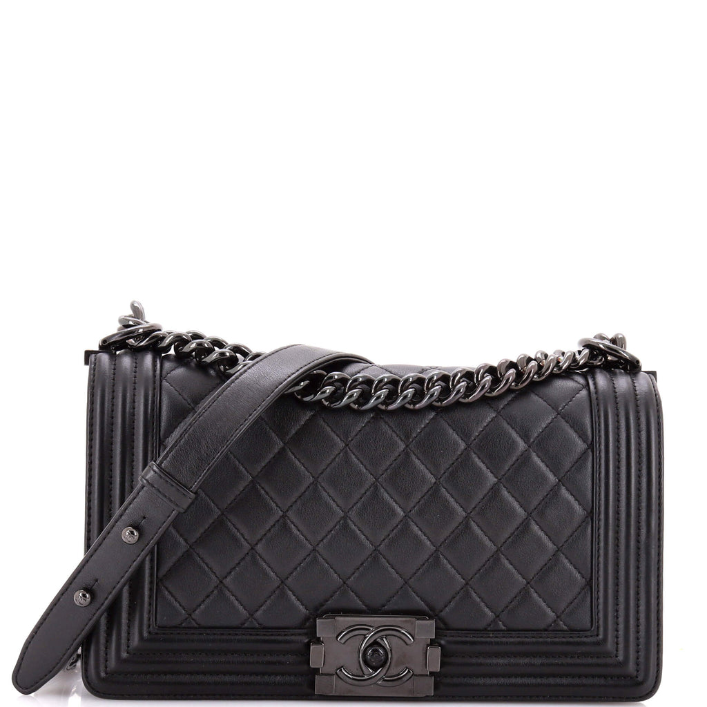 So Black Boy Flap Bag Quilted Caviar Old Medium