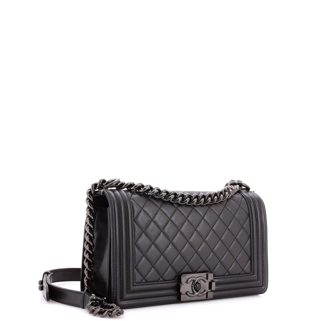 So Black Boy Flap Bag Quilted Caviar Old Medium