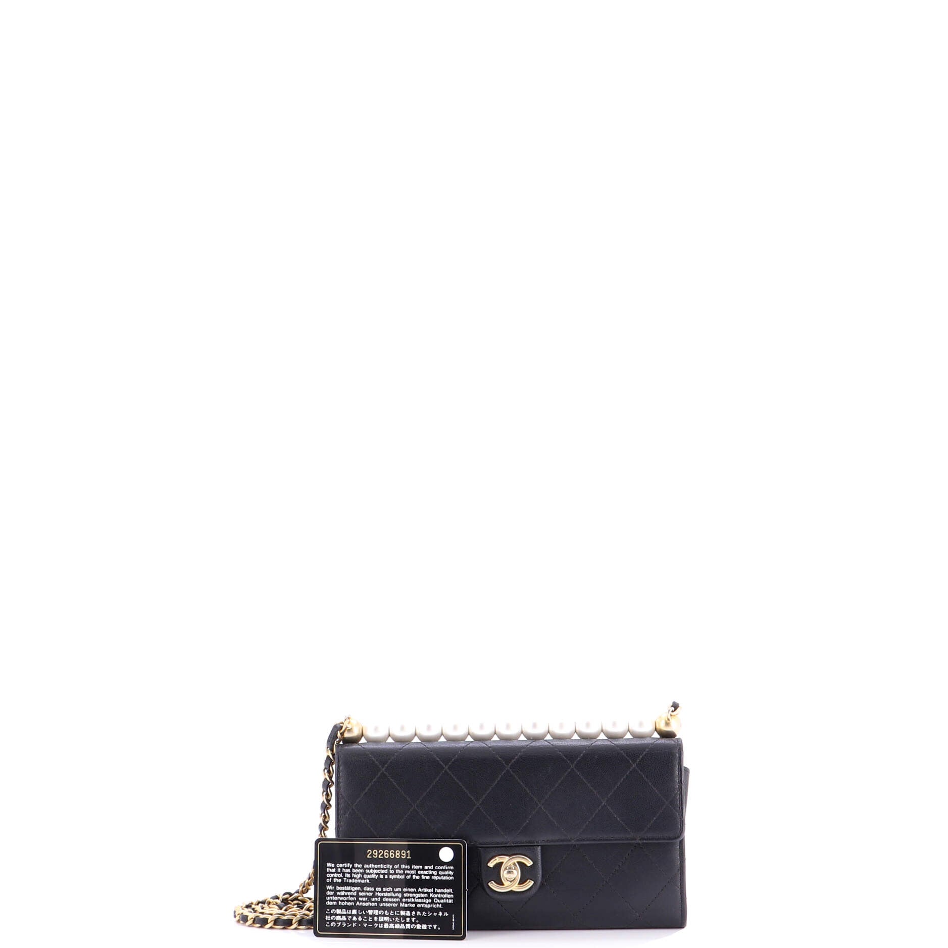 Chic Pearls Clutch with Chain Quilted Goatskin