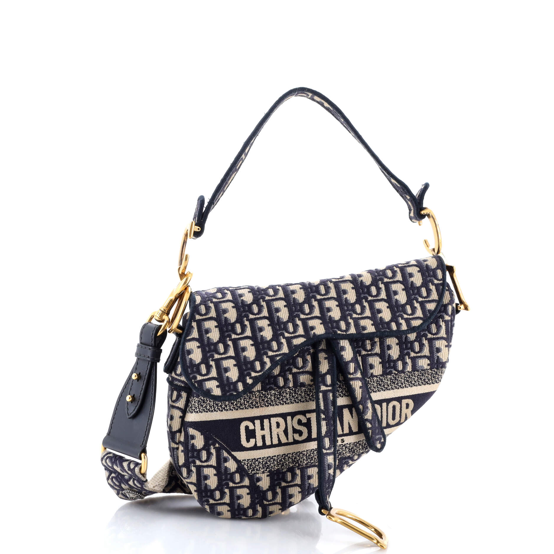 Saddle Handbag Logo Embroidered Oblique Canvas Medium