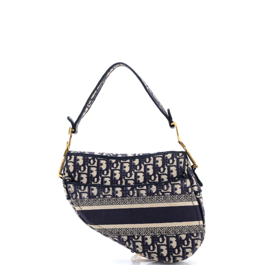 Saddle Handbag Logo Embroidered Oblique Canvas Medium