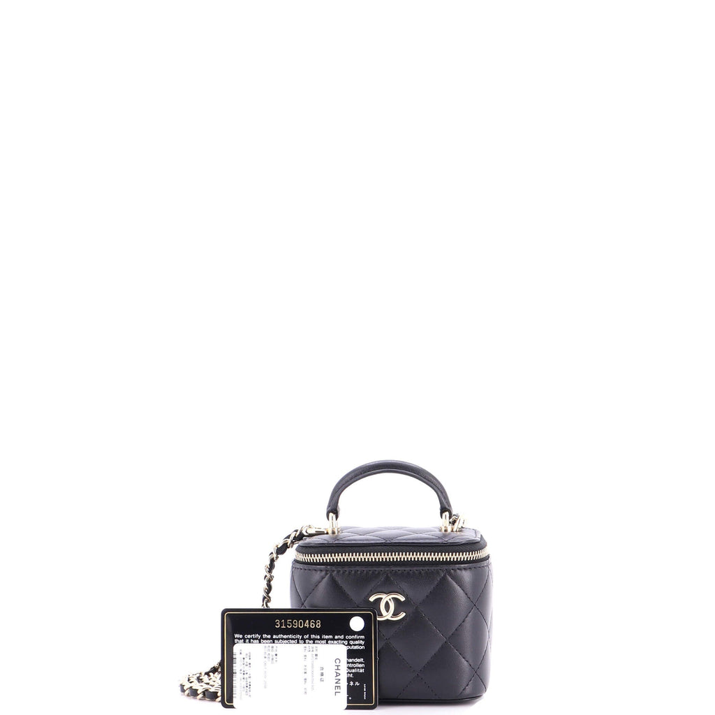 Classic Top Handle Vanity Case with Chain Quilted Lambskin Mini
