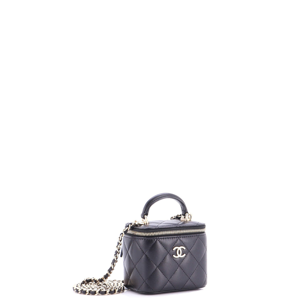 Classic Top Handle Vanity Case with Chain Quilted Lambskin Mini