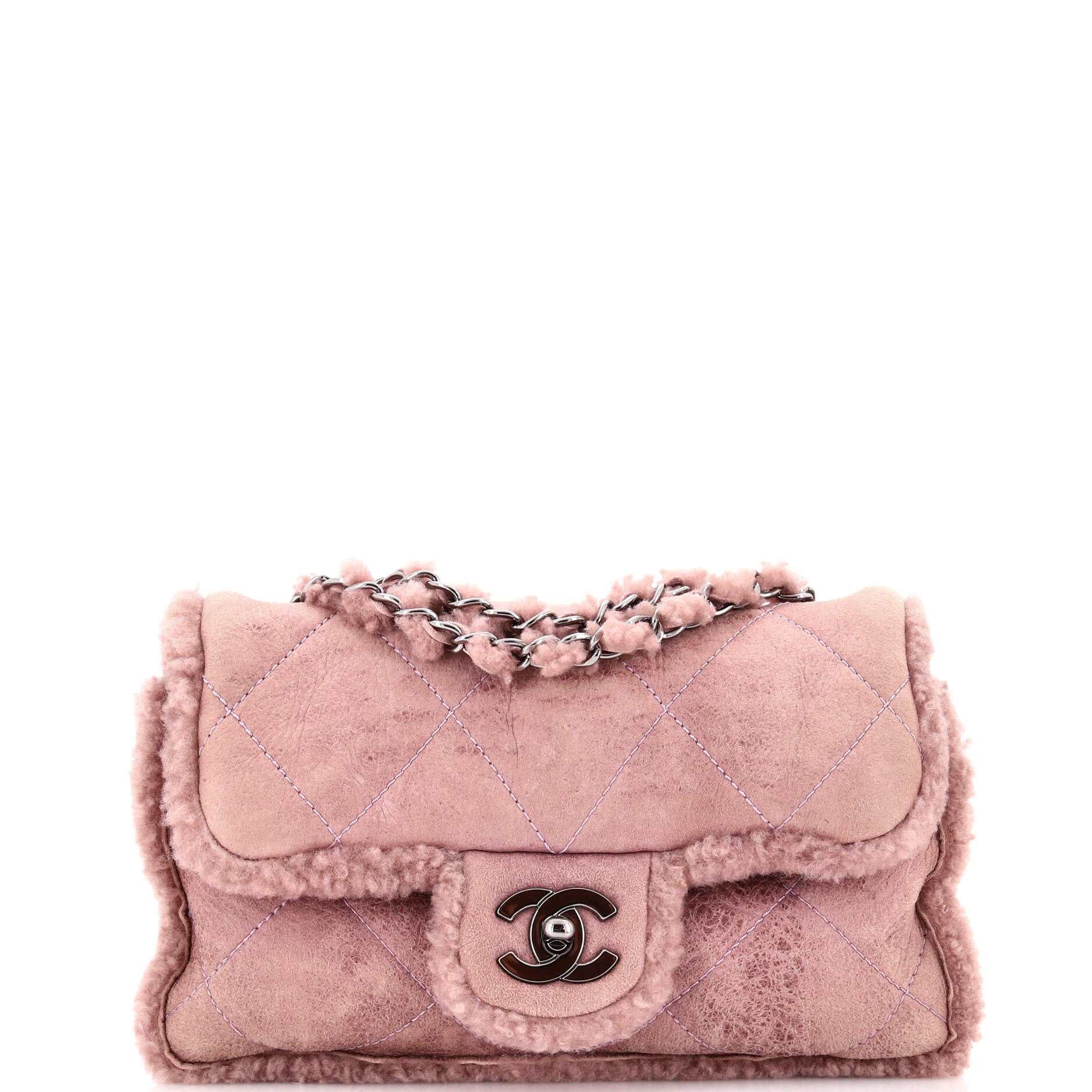 Coco Neige Flap Bag Quilted Suede with Shearling Small